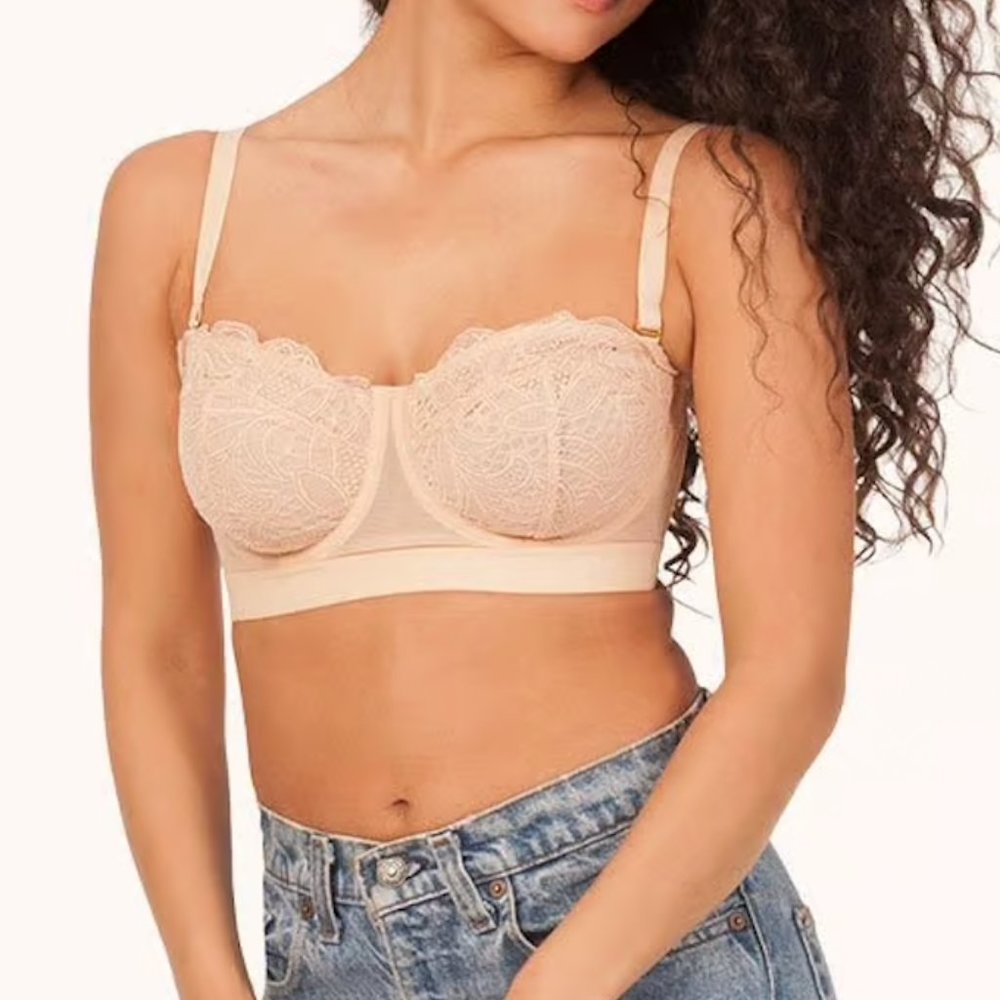 Lively Lace Strapless Bra 34C in Toasted Almond